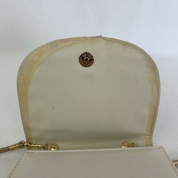 Retro Shoulder Bag Purse Clutch Small Colorblock White Gold Wave Patent Leather - Picture 6 of 16